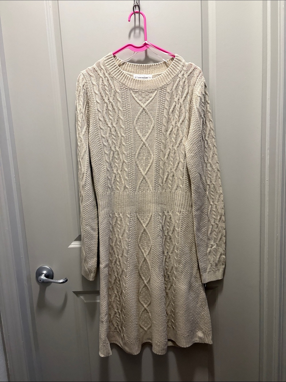 Lucky Brand Cream Cable Knit Midi Sweater Dress